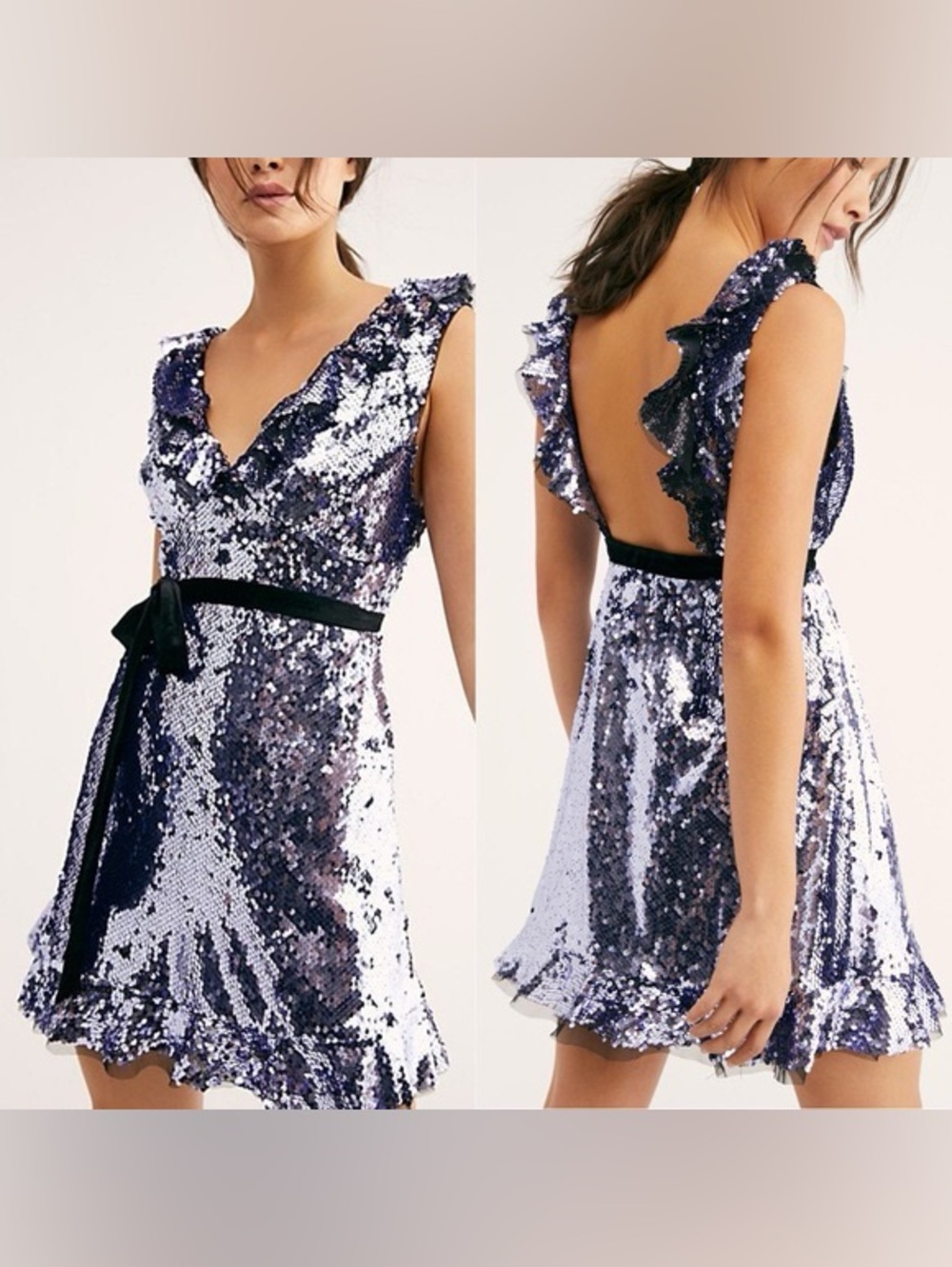 Free People Silver Violet Sequin Open-Back Mini Dress Size 0